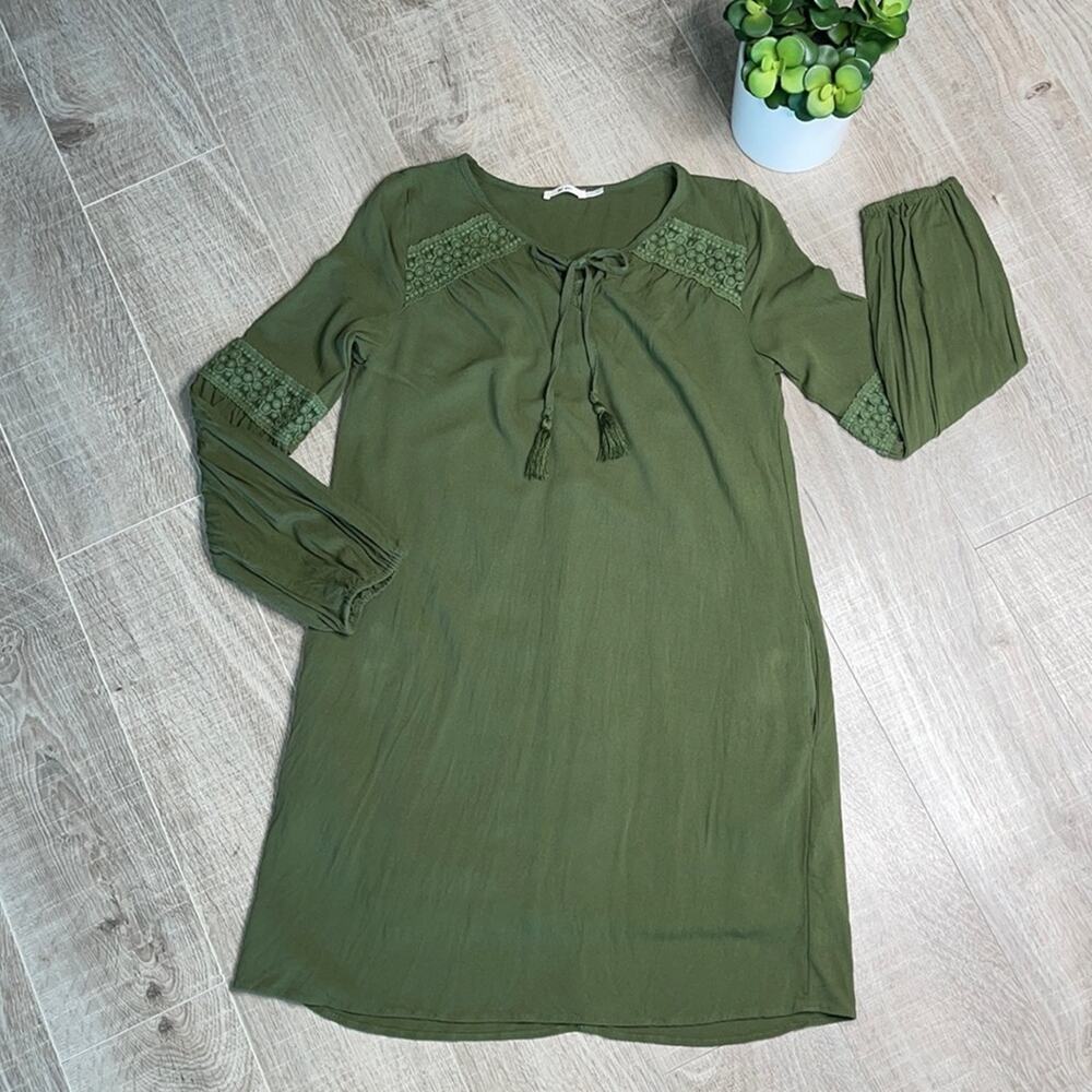 MI AMI Green Long Sleeve Tunic Dress with Pocket Women’s